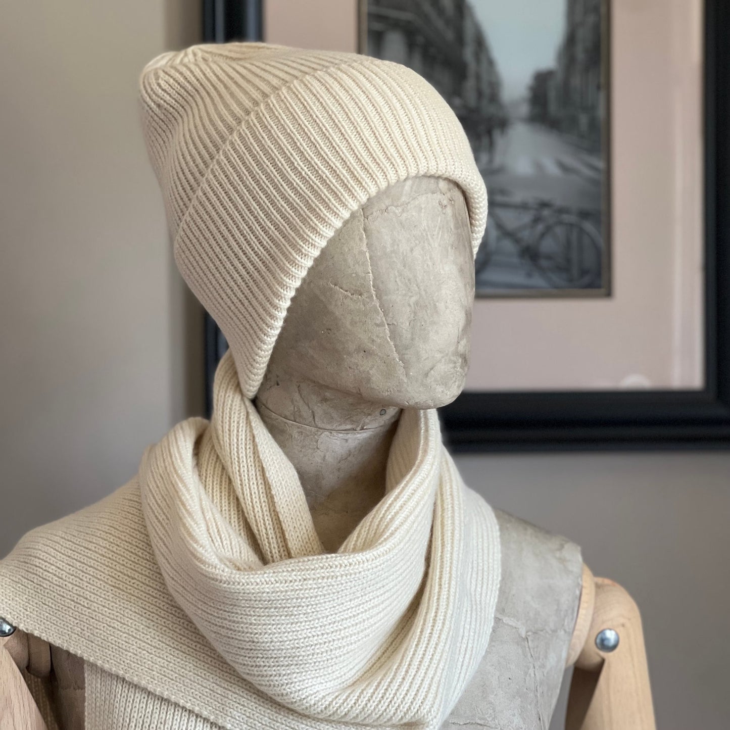 Oatmeal - 100% Pure Cashmere Wrap and Hat Set - Cozy and Elegant Winter Accessories