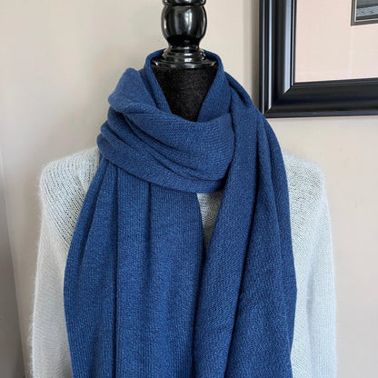 Color Dark Blue - 100% Pure Baby cashmere scarf by made Loro Piana Yarn, 2/26