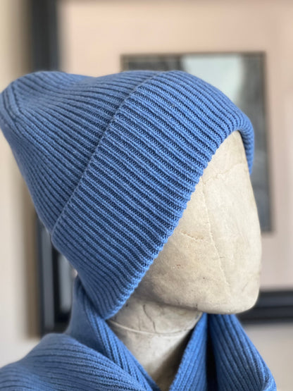 Blue - 100% Pure Cashmere Wrap and Hat Set - Cozy and Elegant Winter Accessories