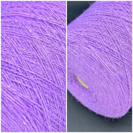 PRPFILO filati art. GINEVRA. Fiber: 20% Angora yarn, 10% Silk yarn, 30% Alpaca yarn, 40% Merino yarn. Colour: Violetta. Yarn in Cone can be purchased at our yarn store. If you need to unwind the purchased yarn into several cones, write to us.