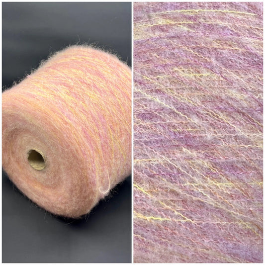 Reference: PROFILO S.N.C. TUI. Fibre: 30% Super kid mohair yarn, 10% Merino wool yarn, 30% Nylon yarn, 30% Acrilico yarn. Yarn from Italy. Yarn Color: ARANCIA MEL. Can be used for knitting (both machine and hand). This yarn can be purchased at our yarn store in Canada.