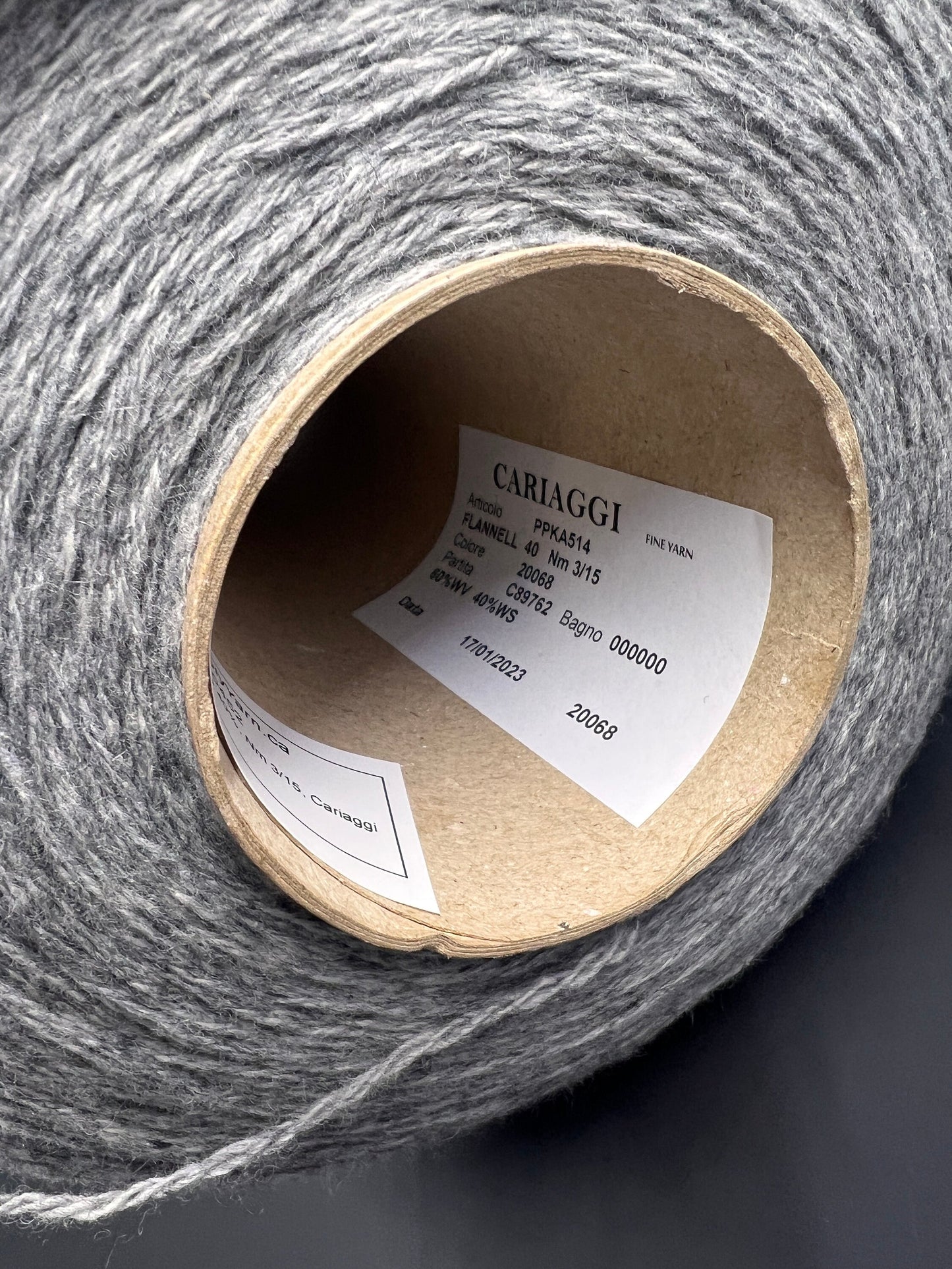 Merino wool yarn 60%, Cashmere Yarn 40%, Nm 3/15, Cariaggi Yarn PPKA514, color Gray