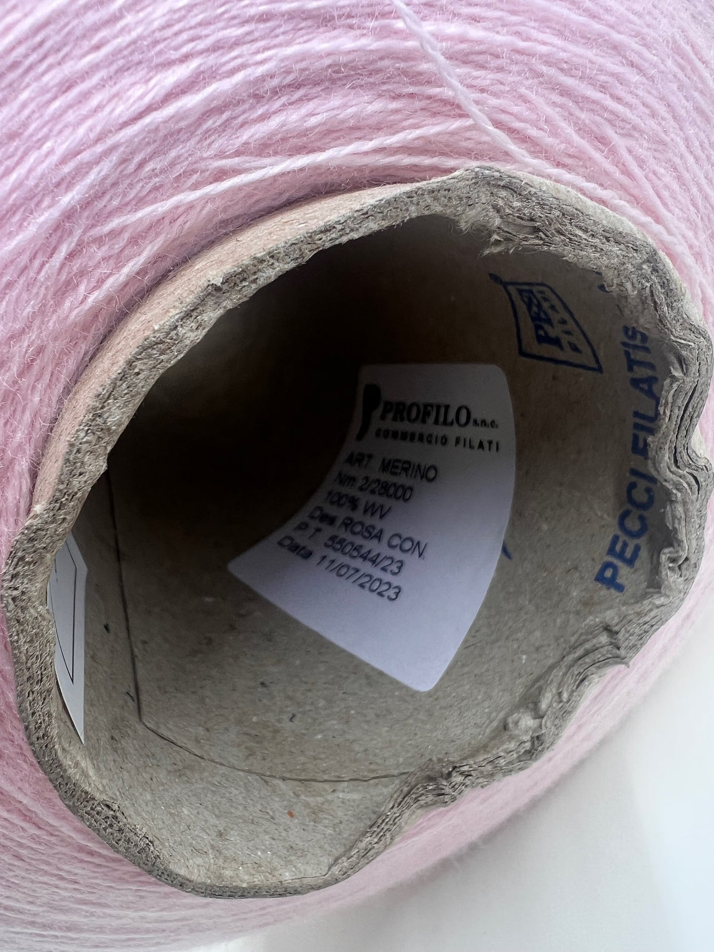 Merino Wool Yarn 100%, PROFILLO SNC,Nm 2/28000, Color Rosa Con. Per 100 gr