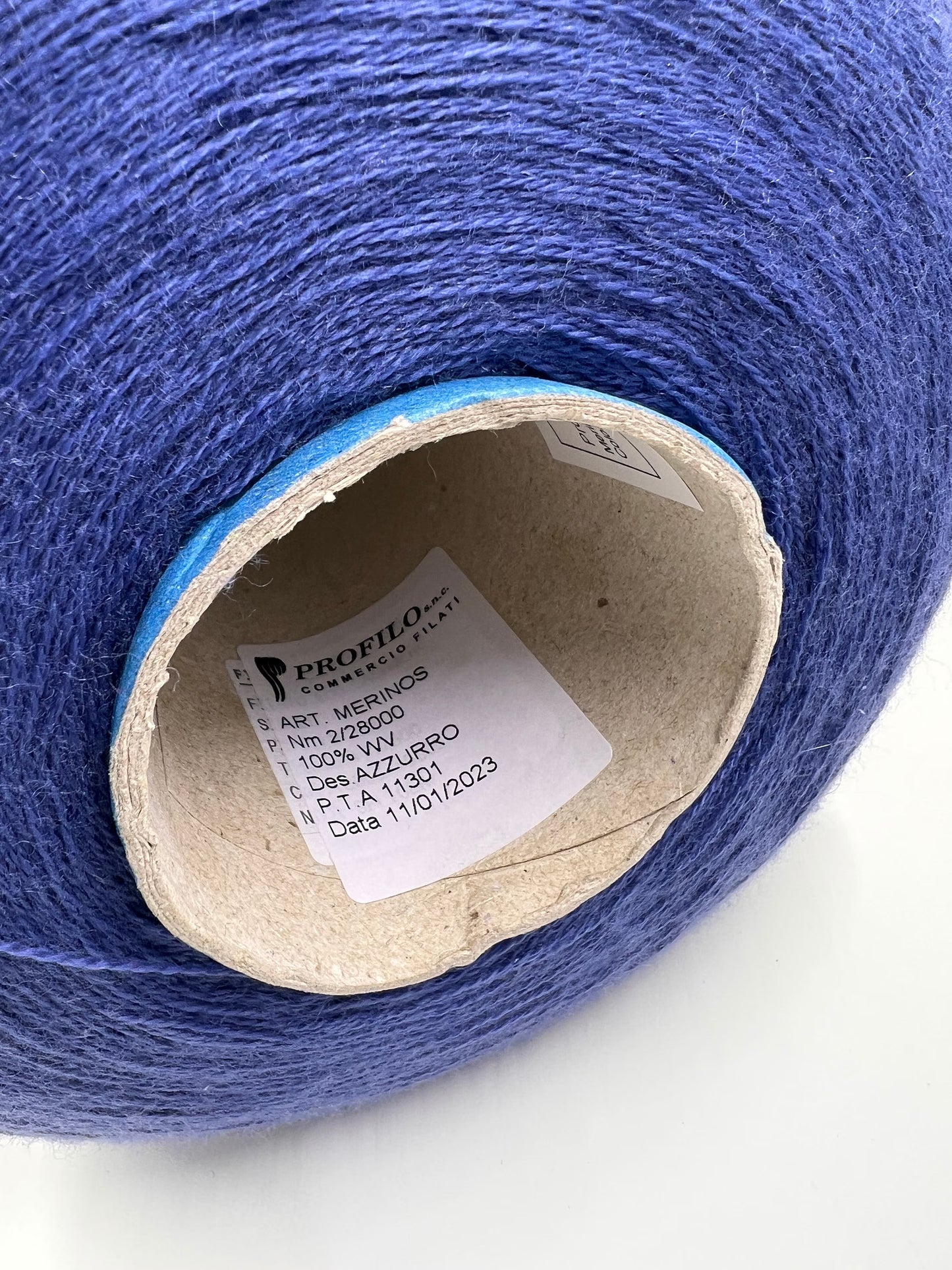 Merino Wool Yarn 100%, Yarn on Cone. PROFILLO SNC,Nm 2/28000, Color Azzurro. Per 100 gr