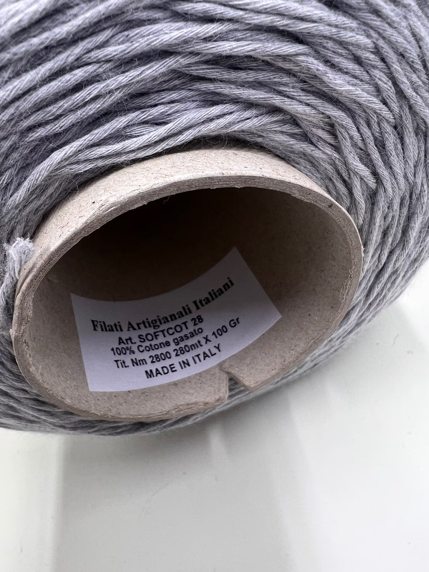 Soft Cotton Yarn 100%, Cotton yarn on cone. Gray. Per 100 gr