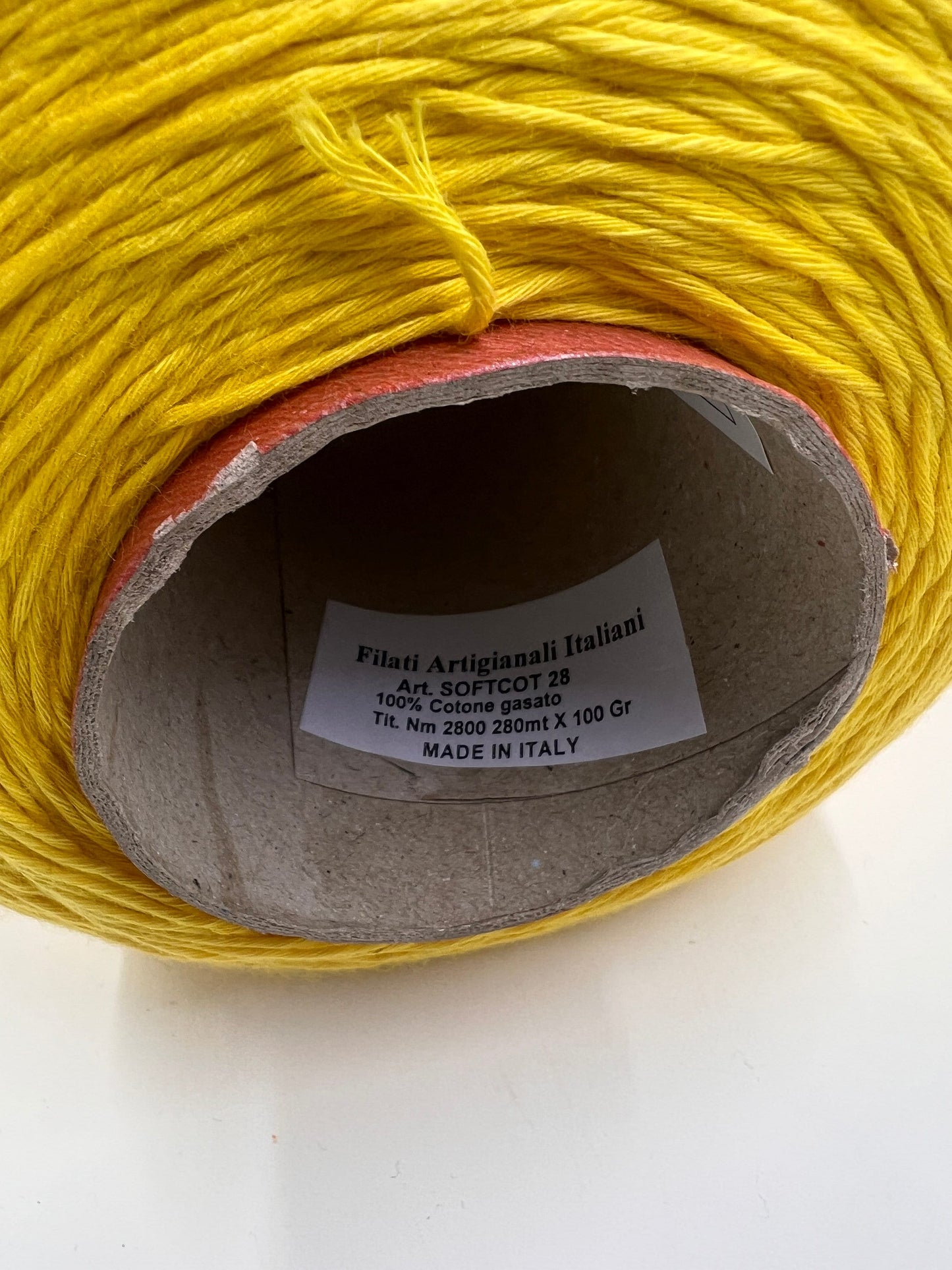 Soft Cotton Yarn 100%, Cotton Yarn on Cone, Cotton Yarn for knitting. Yellow. per 100 gr