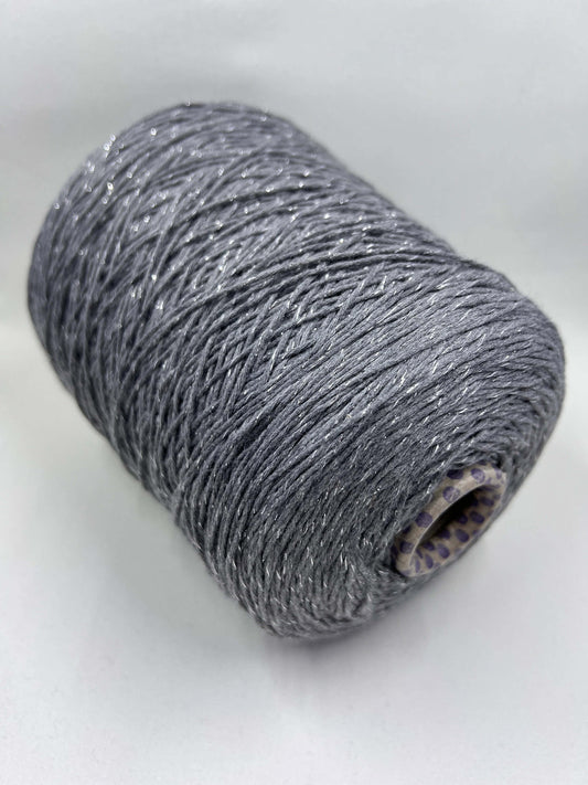 Soft Cotton yarn 95%, Lurex 5%, art New York, Yarn on Cone, Gray with Lurex. per 100 gr