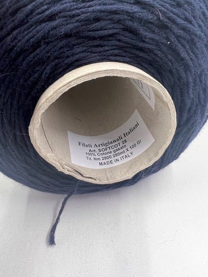 Soft Cotton Yarn 100%, Cotton Yarn on Cone. Midnight Blue.Per 100 gr