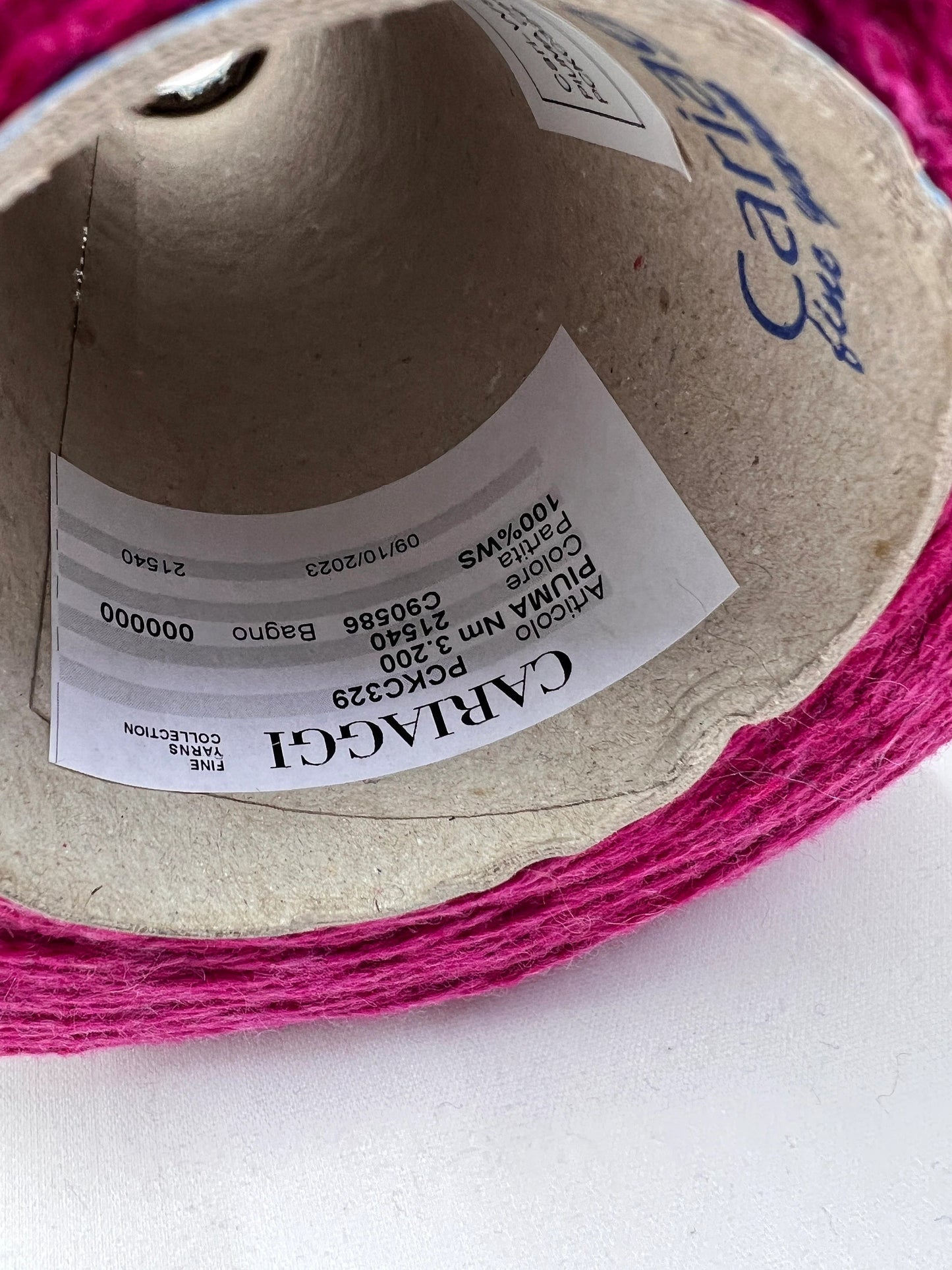 PIUMA Cashmere Yarn 100%, Yarn on Cone. Cariaggi Yarn - PCKC329, Color Raspberry, per 100 gr