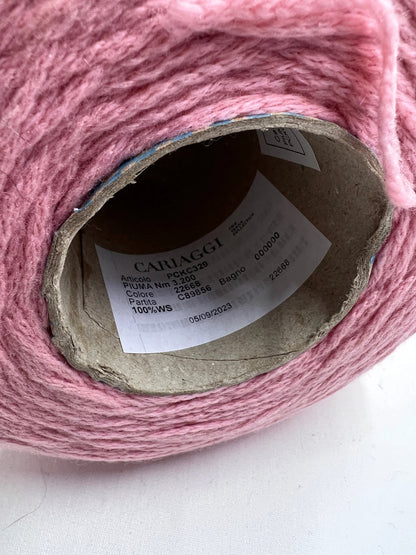 PIUMA Cashmere Yarn 100%, Cariaggi Yarn, Yarn on Cone. Color Light pink. Per 100 gr