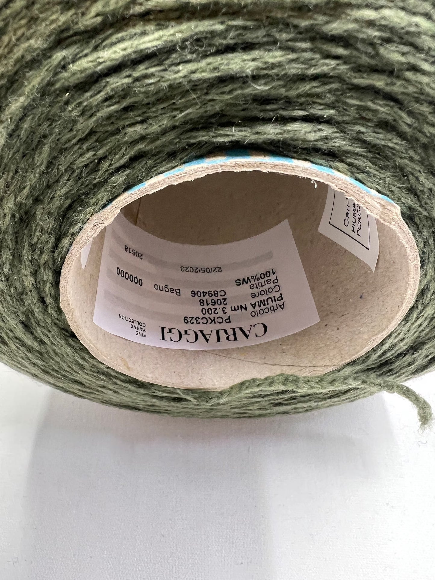 PIUMA Cashmere Yarn 100%, Yarn by Cariaggi. Yarn on Cone, Color Forest. Per 100 gr