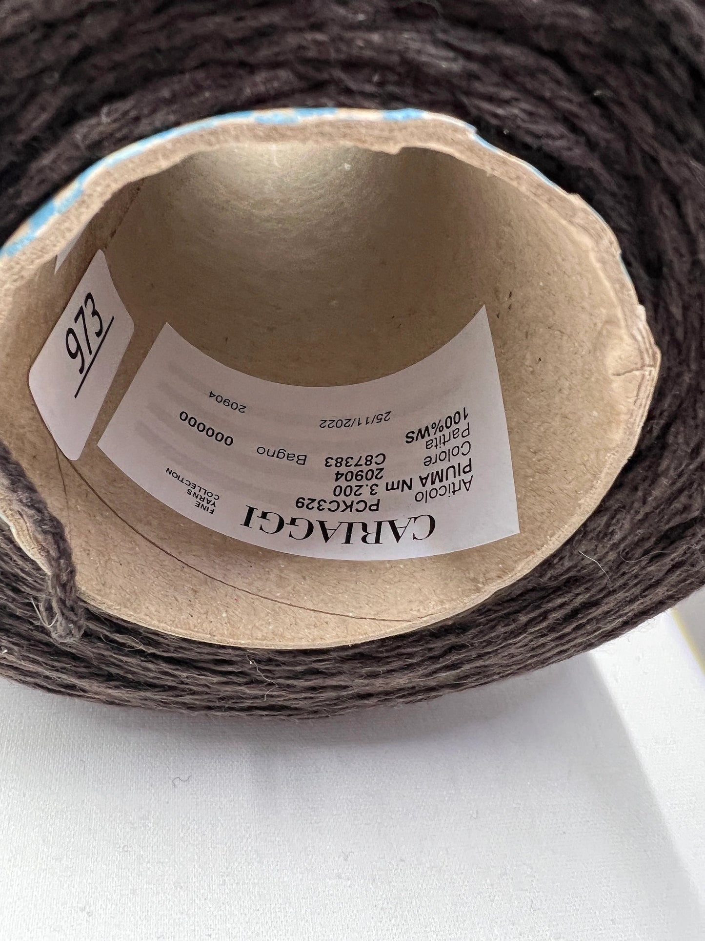 PIUMA Cashmere Yarn 100%, Yarn on Cone. Cariaggi Yarn - PCKC329, Color Dark Chocolad. Per 100 gr