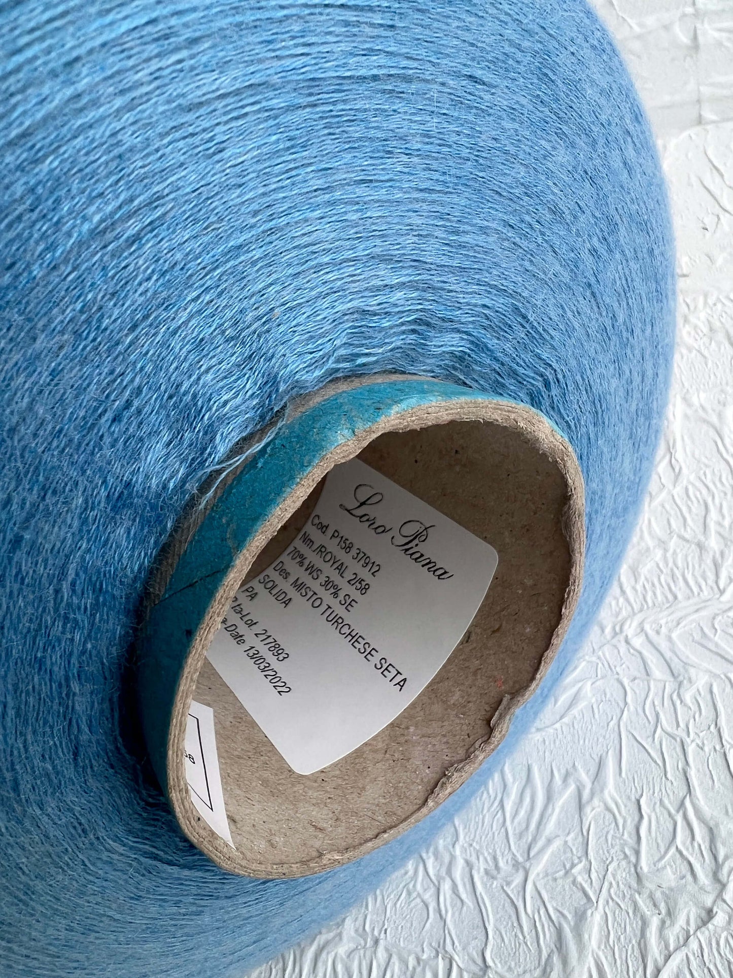 Cashmere yarn 70%, Silk Yarn 30%, Loro Piana Yarn, Yarn on Cone, Blue. Per 100 gr