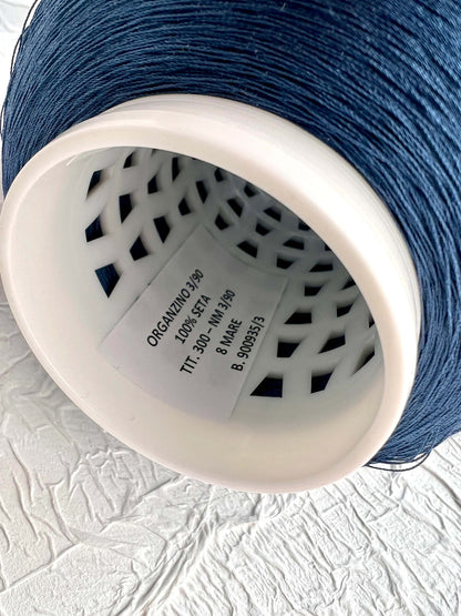 Silk Yarn 100%, Organzino, Yarn on Cone, Sesia, Color Blue. Per 100 gr