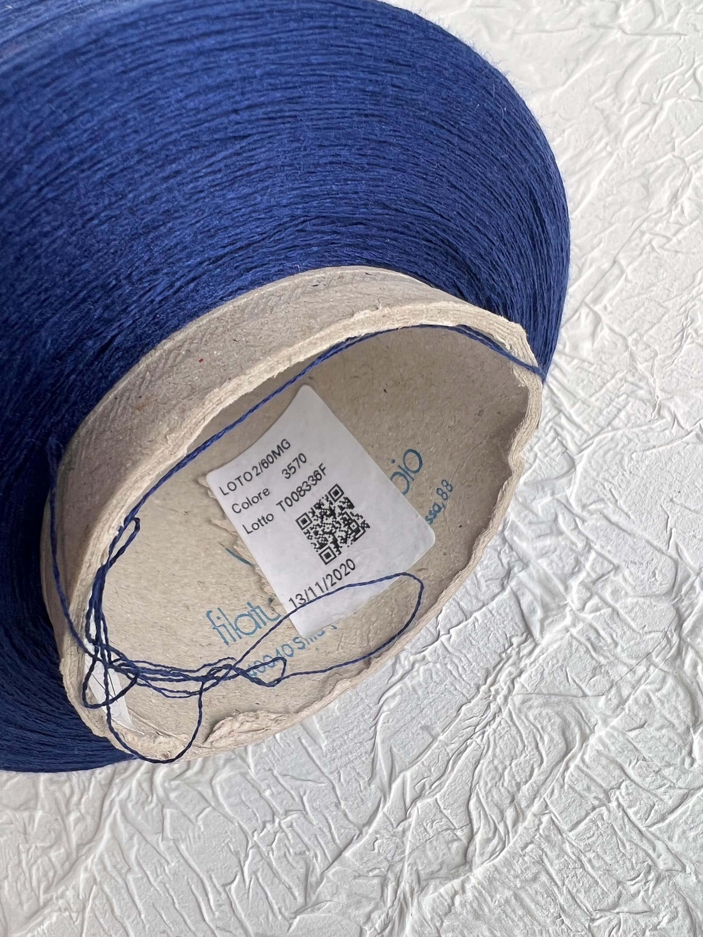 Silk Yarn 55%, Cotton Yarn 45%, Yarn for knitting, Yarn on Cone. Color Blue. Per 100 gr