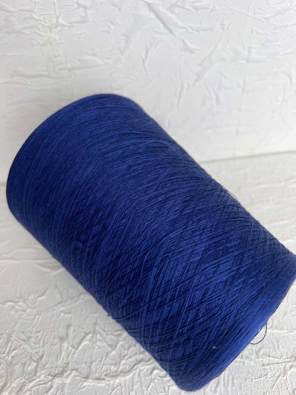 Silk Yarn 55%, Cotton Yarn 45%, Yarn for knitting, Yarn on Cone. Color Blue. Per 100 gr