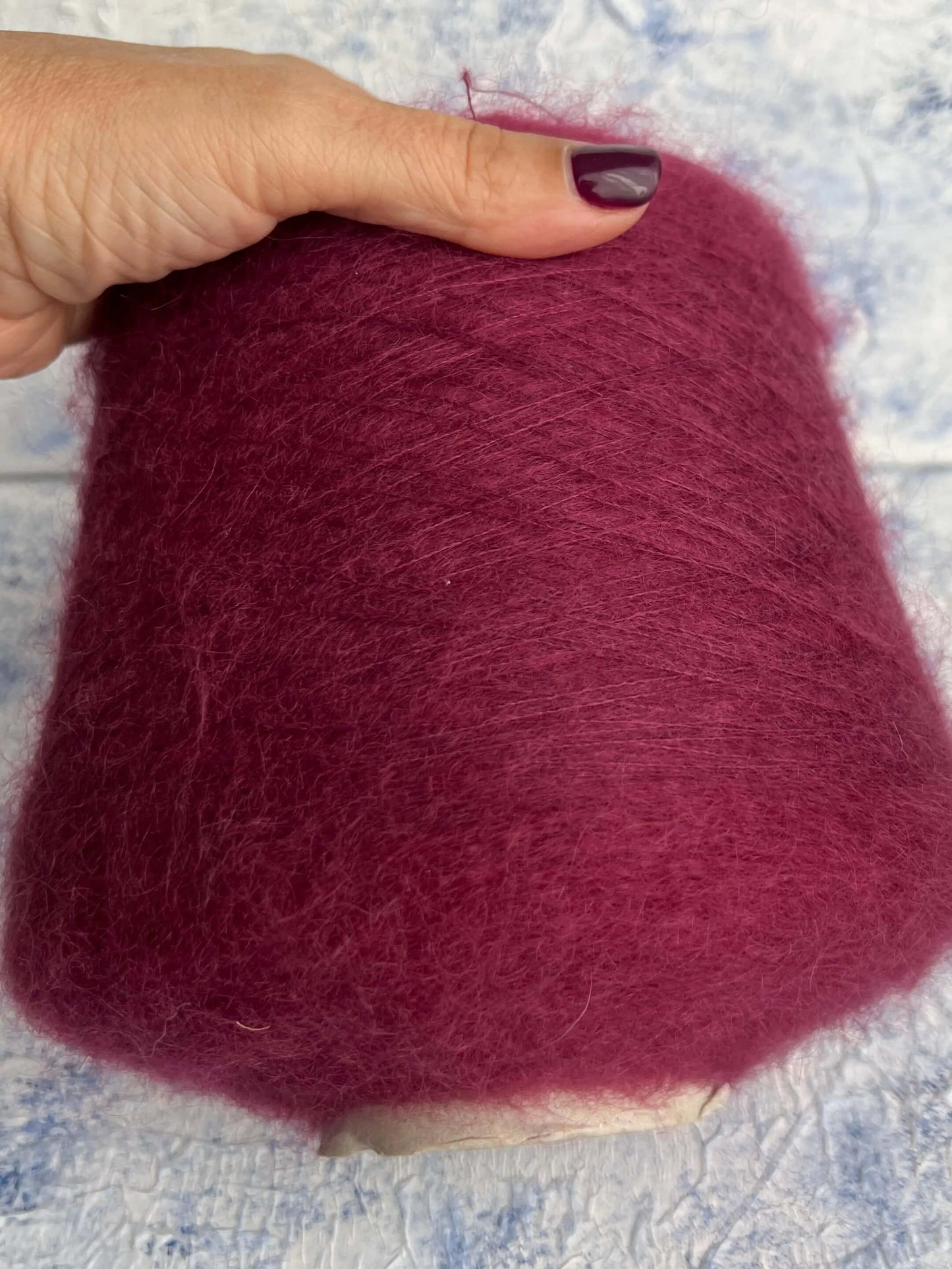 Super Kid Mohair yarn 67%, PA 30%, Merino yarn 3%. Yarn on Cone,Color Bordo. Per 100 gr