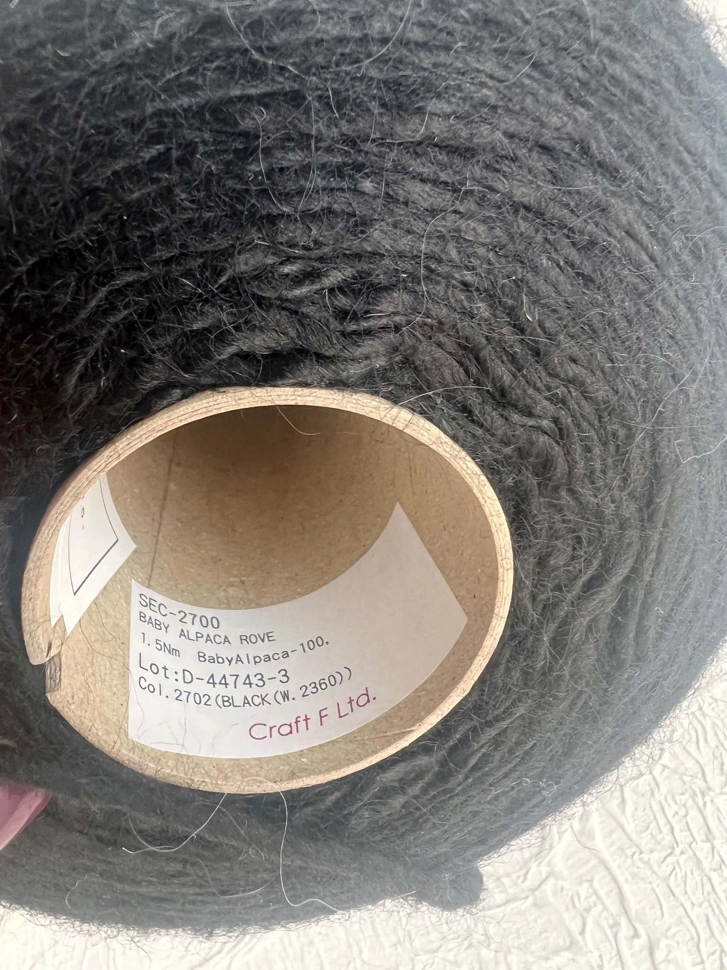 Baby Alpaca Rove Yarn 100%. Nm 1.5 - colore Black. Per 100 gr