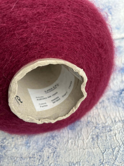 Super Kid Mohair yarn 67%, PA 30%, Merino yarn 3%. Yarn on Cone,Color Bordo. Per 100 gr