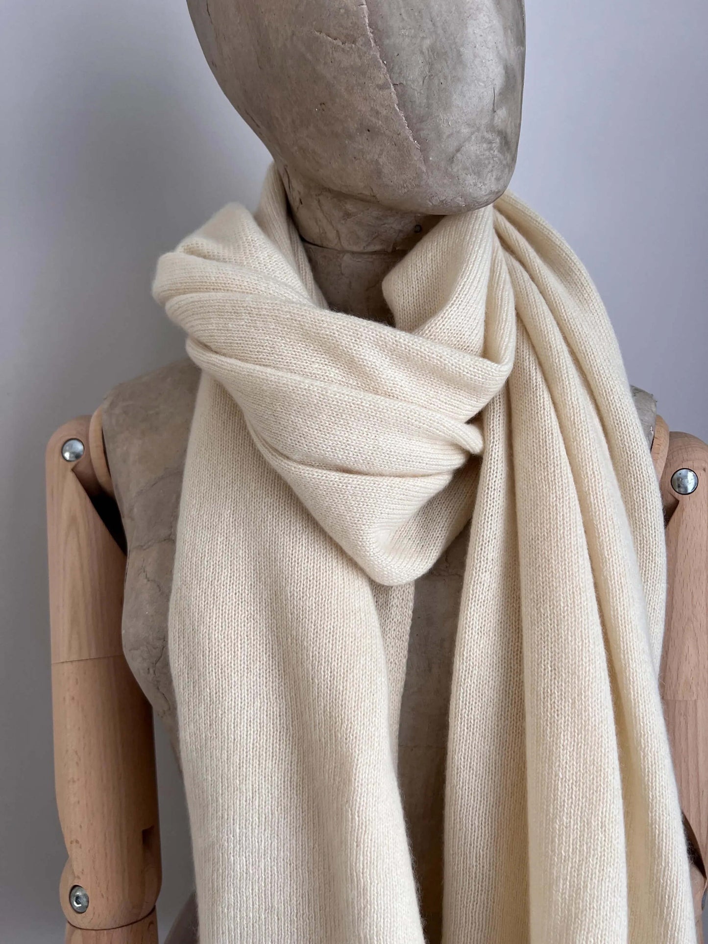 Color White - 100% Large Pure handmade cashmere scarf.