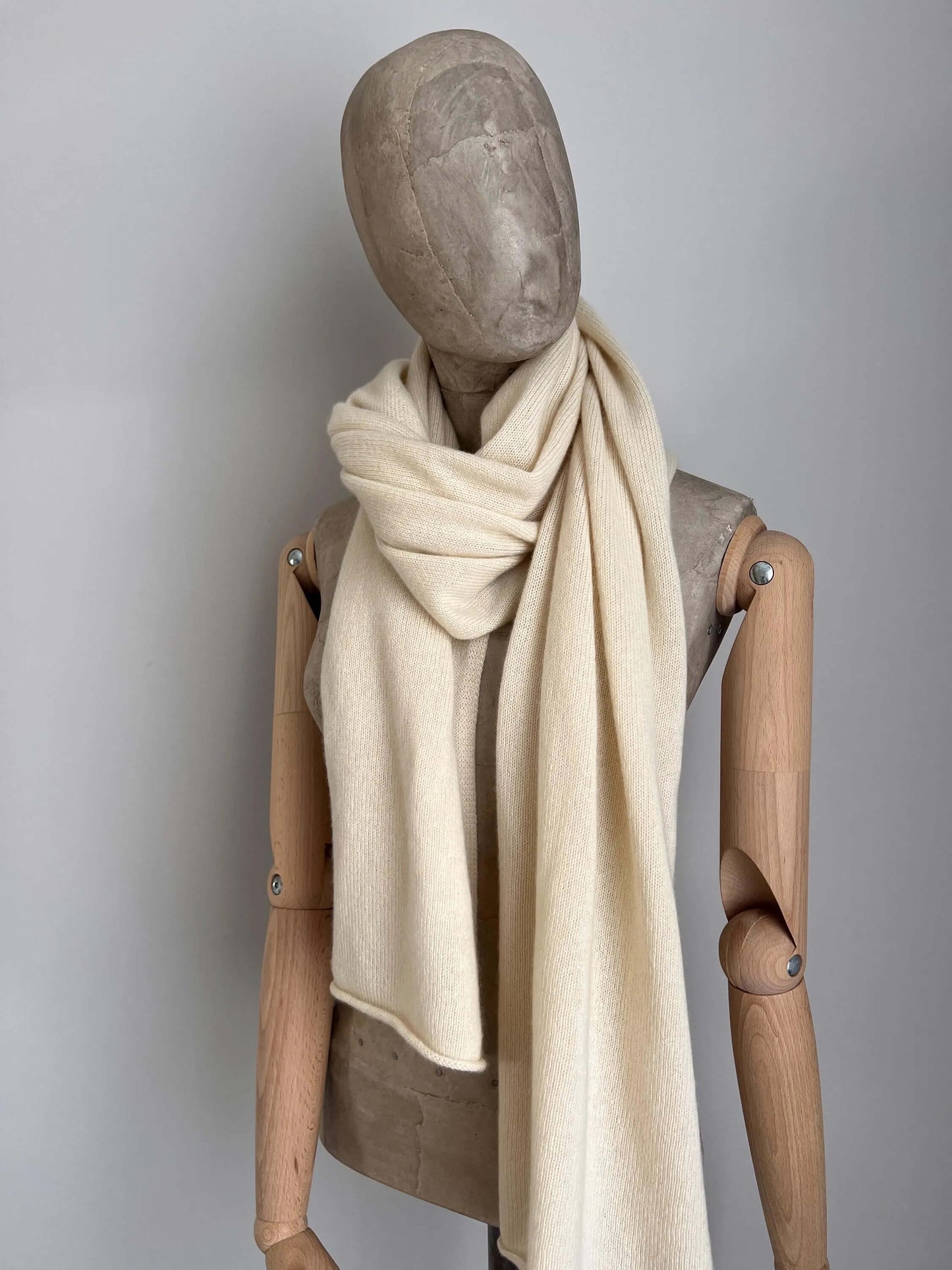 Color White - 100% Large Pure handmade cashmere scarf.