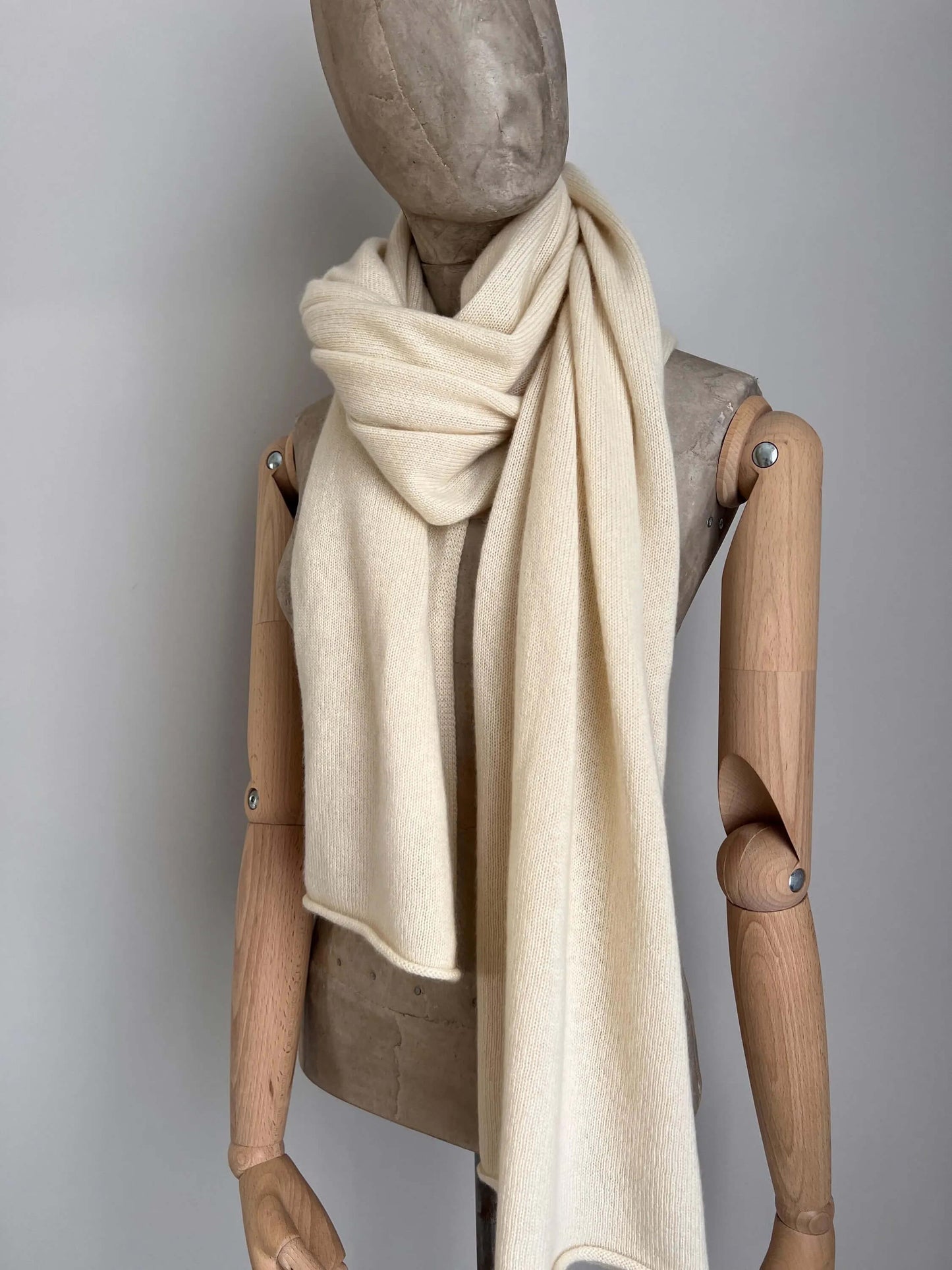 Color White - 100% Large Pure handmade cashmere scarf.