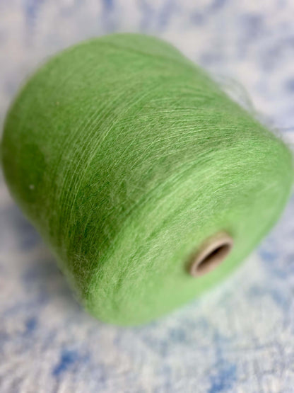 Super KidMohair 67%, PA 30%, Merino 3% yarn. Color Light Green. Per 100 gr