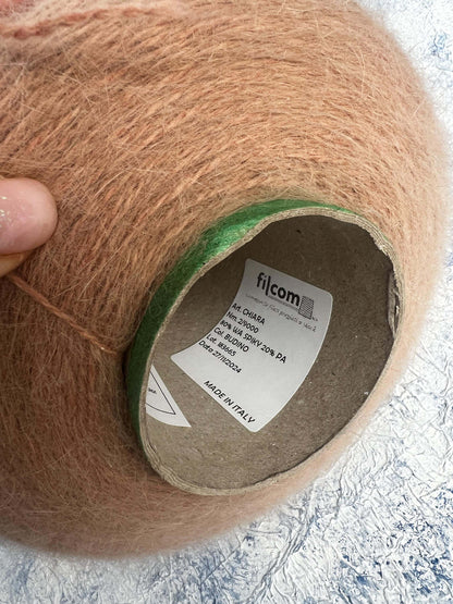 Angora yarn 80%,Poliamide Yarn 20%,Color Budino. Per 100 gr