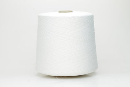 A pristine skein of bright pure white, two-ply cotton yarn, featuring a smooth, uniform twist and a subtle, sophisticated sheen.