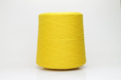 Close-up of luxurious Yellow Merino wool yarn, two-ply twist with a soft, subtle sheen, and fine, consistent thread structure.