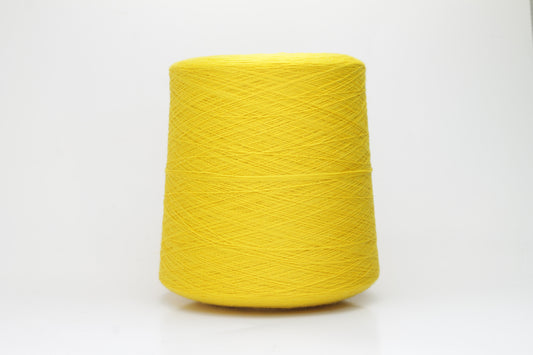 Close-up of luxurious Yellow Merino wool yarn, two-ply twist with a soft, subtle sheen, and fine, consistent thread structure.