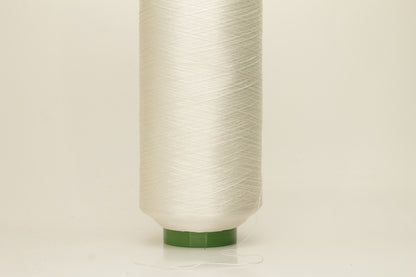 Close-up of pristine white, finely plied 100% silk yarn, twisted smoothly to reveal a high, lustrous sheen and uniform structure.