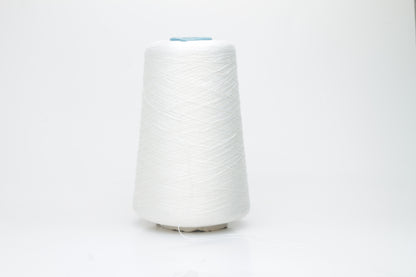 Fine, pure white silk yarn, tightly twisted with a subtle, radiant sheen. Smooth texture, uniform ply, elegant thread structure for delicate projects.