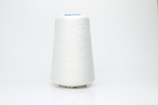 Fine, pure white silk yarn, tightly twisted with a subtle, radiant sheen. Smooth texture, uniform ply, elegant thread structure for delicate projects.