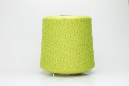 Close-up of luxurious Lime Merino wool yarn, two-ply twist with a soft, subtle sheen, and fine, consistent thread structure.