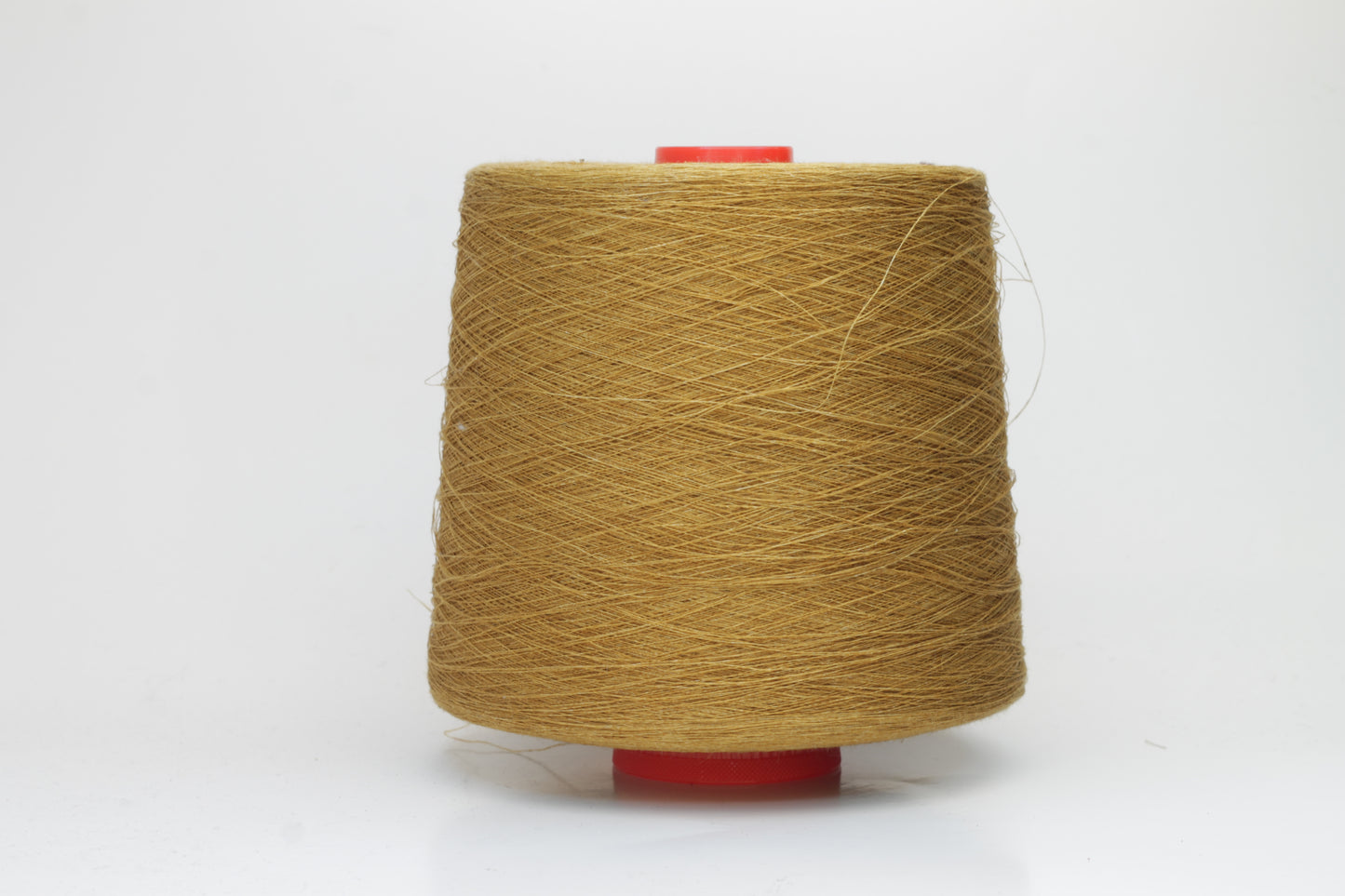 Fine, single-ply linen yarn in a rich Muted Mustard. Reveals a crisp texture and subtle natural sheen, typical of pure linen fiber.