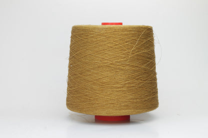 Fine, single-ply linen yarn in a rich Muted Mustard. Reveals a crisp texture and subtle natural sheen, typical of pure linen fiber.