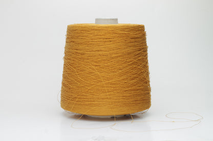 Close-up of a finely spun, vibrant orange yarn with a subtle, natural sheen. Its multi-filament structure shows a delicate twist, offering both crispness and soft resilience, suitable for textile artistry.