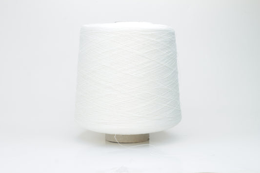 A bright white, single-ply yarn, subtly twisted, revealing the natural texture of linen fibers with a soft, understated sheen.