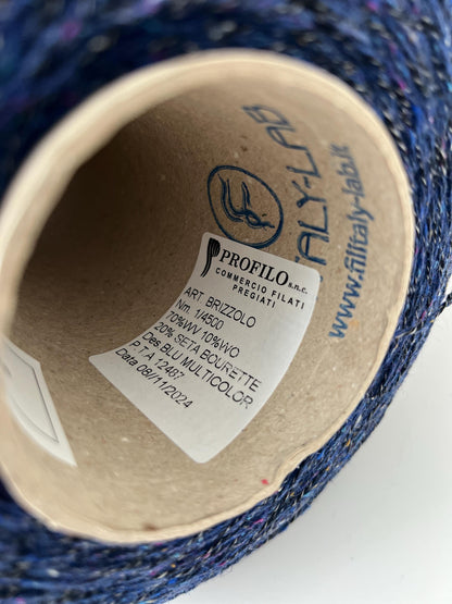 70% Merino&20% Silk Bourette&10% WO. PROFILLO, Color Blue.Per 100 gr