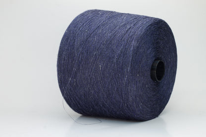 Fine, single-ply linen yarn in a rich Navy Blue. Reveals a crisp texture and subtle natural sheen, typical of pure linen fiber.
