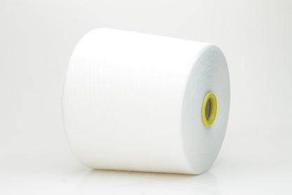 Close-up of a tightly wound, pure white skein of Loro Piana combed cotton yarn. It has a smooth, uniform texture and a subtle, elegant sheen.
