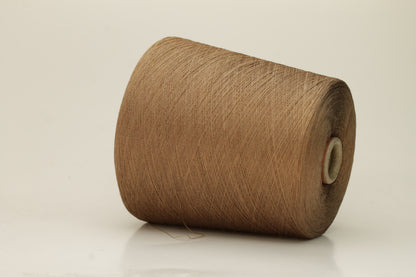 Close-up of a meticulously twisted 2-ply brown silk yarn, showcasing its deep, warm chocolate hue and brilliant, natural sheen, with a smooth, luxurious texture.
