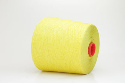 Fine, single-ply linen yarn in a Canarino. Reveals a crisp texture and subtle natural sheen, typical of pure linen fiber.