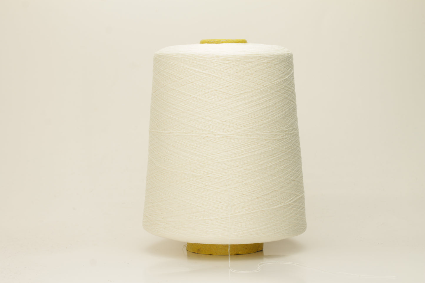 Close-up of pristine white, finely twisted silk yarn, showcasing its luminous sheen and smooth, consistent texture. The individual plies are barely discernible due to its delicate, high-count spin, reflecting light beautifully.