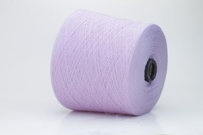 Close-up of soft, delicate two-ply cashmere yarn in a serene lavender hue, exhibiting a subtle halo and gentle sheen.