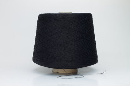 Finely spun Nm 2/26 linen yarn in a rich, deep ardesia slate gray, showcasing a smooth, uniform twist and subtle natural sheen.