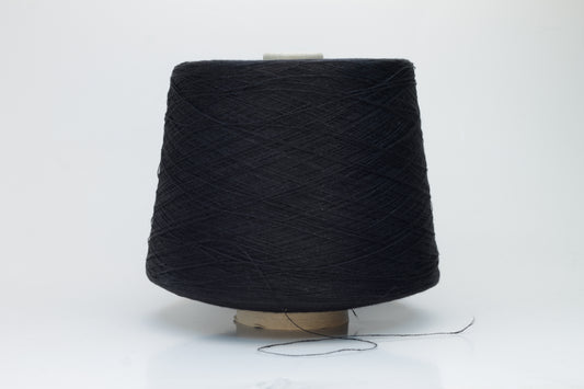Finely spun Nm 2/26 linen yarn in a rich, deep ardesia slate gray, showcasing a smooth, uniform twist and subtle natural sheen.