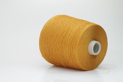 Close-up of a finely spun, vibrant orange yarn with a subtle, natural sheen. Its multi-filament structure shows a delicate twist, offering both crispness and soft resilience, suitable for textile artistry.