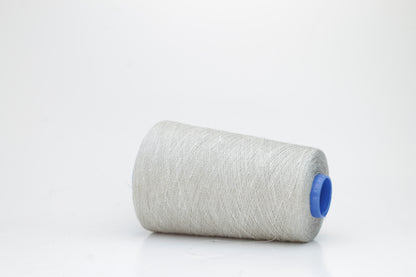 Fine, single-ply linen yarn in a rich Light Gray. Reveals a crisp texture and subtle natural sheen, typical of pure linen fiber.